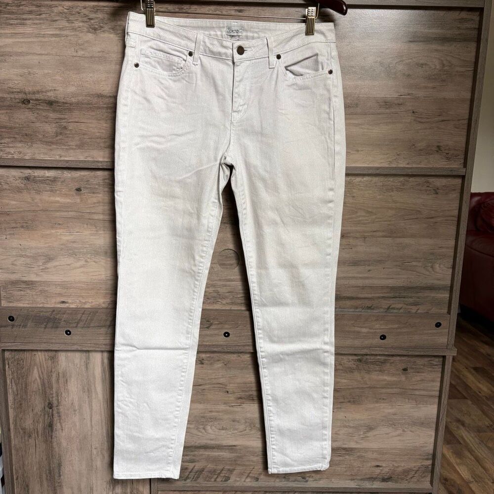Cache Cream Skinny Jean Pants Shimmery Metallic Pinstripes 10 Made in USA Preppy - Picture 3 of 13
